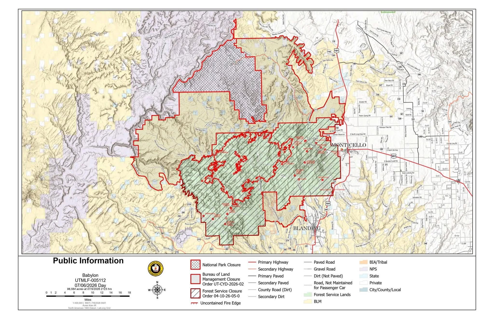 Map showing the Babylon Fire closure areas described in the accompanying text.