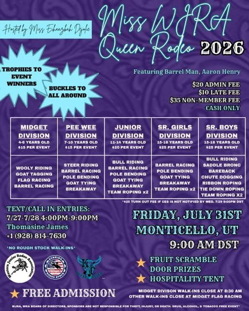 Friday July 31st Miss WJRA Queen Rodeo