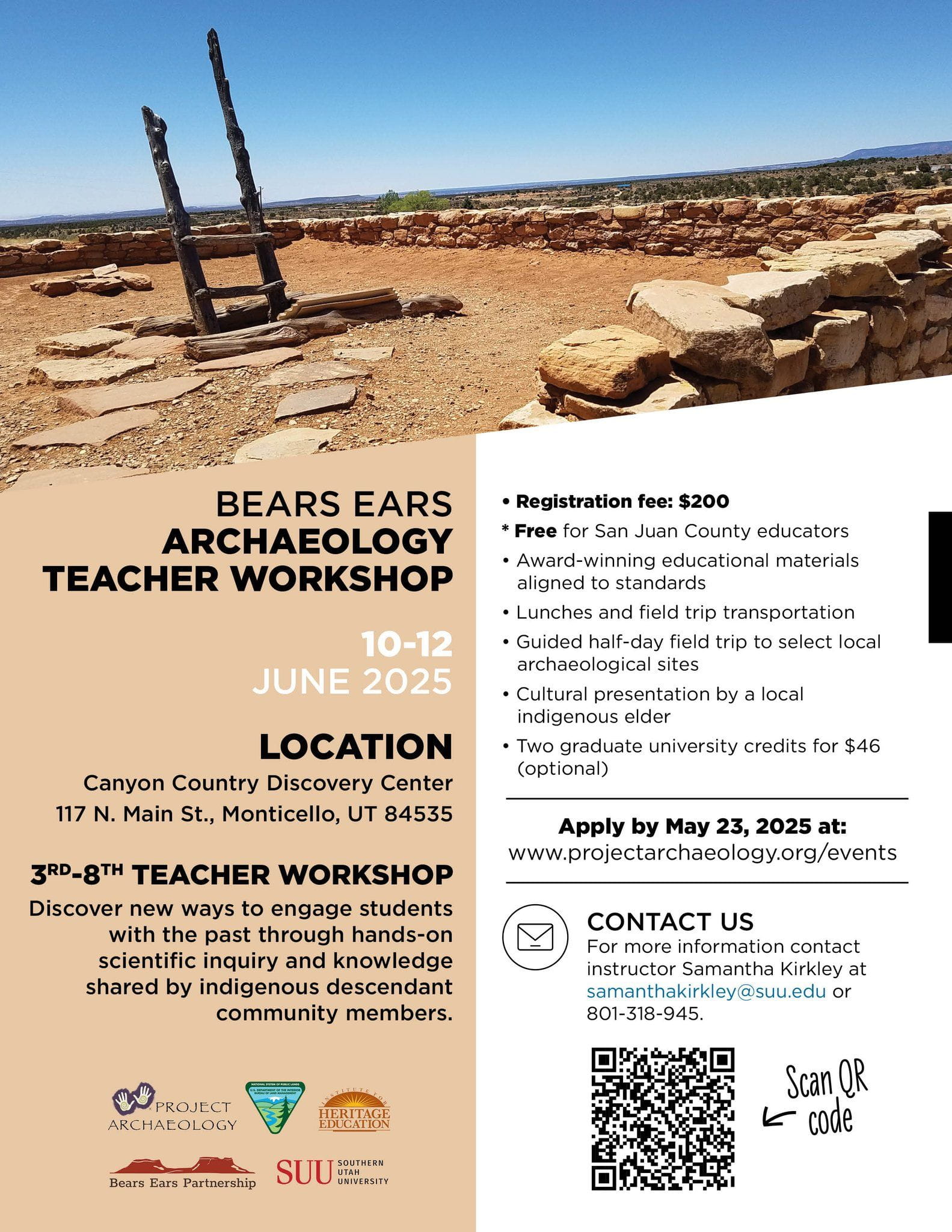 Bears Ears Archaeology Teacher Workshop advertisement.