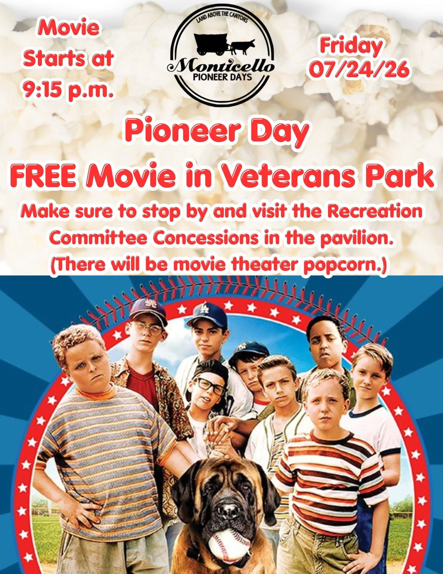 Pioneer day free movie in veterans park