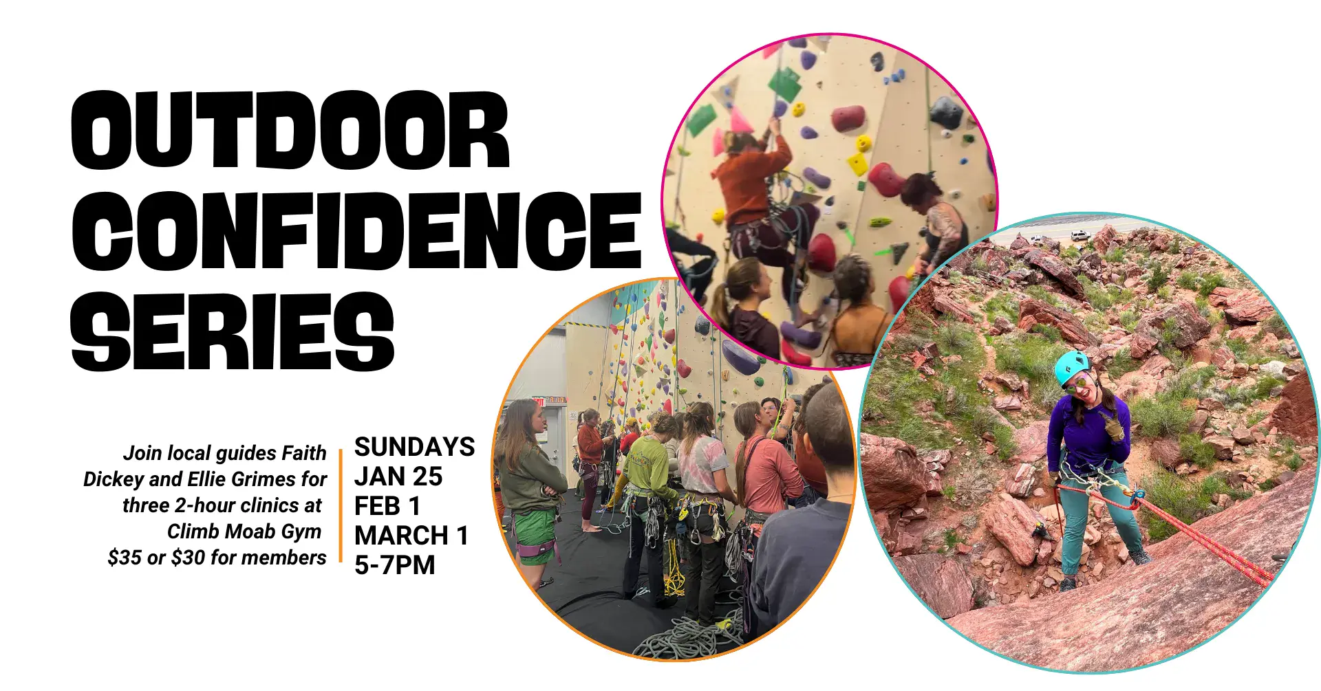 Outdoor Confidence Series climbing clinics at Climb Moab Gym.