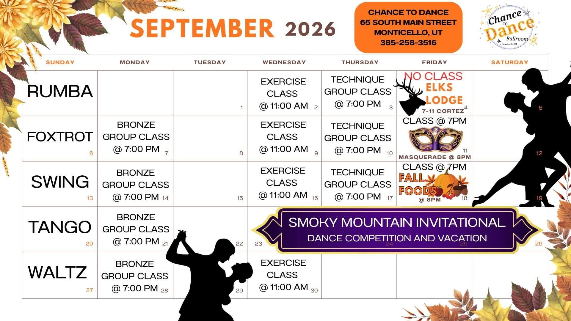 Calendar for Chance to dance ballroom