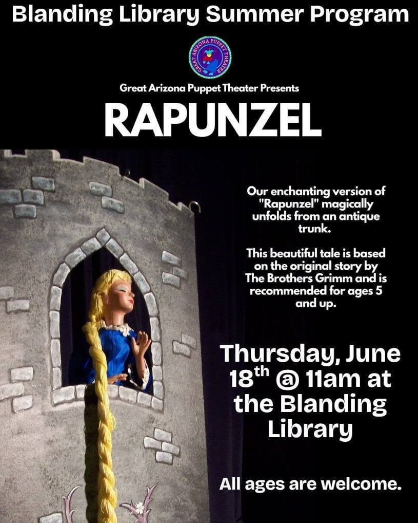 Blanding library summer program Puppet theater Rapunzel 