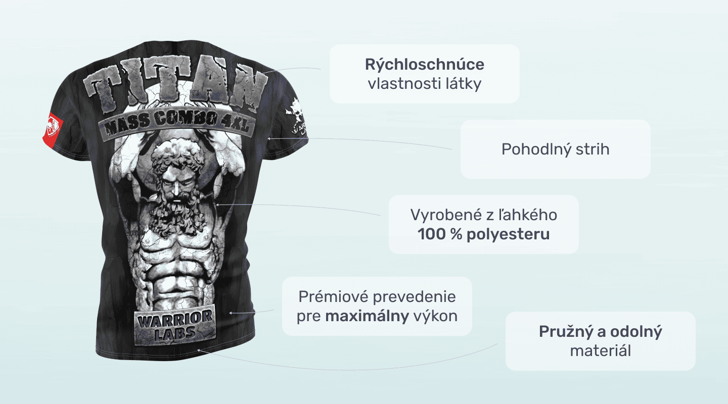 #1 - Infografika - Športové tričko Titan s motívom sillného antického muža s dokonalými kockami na bruchu a veľkými svalnatými rukami