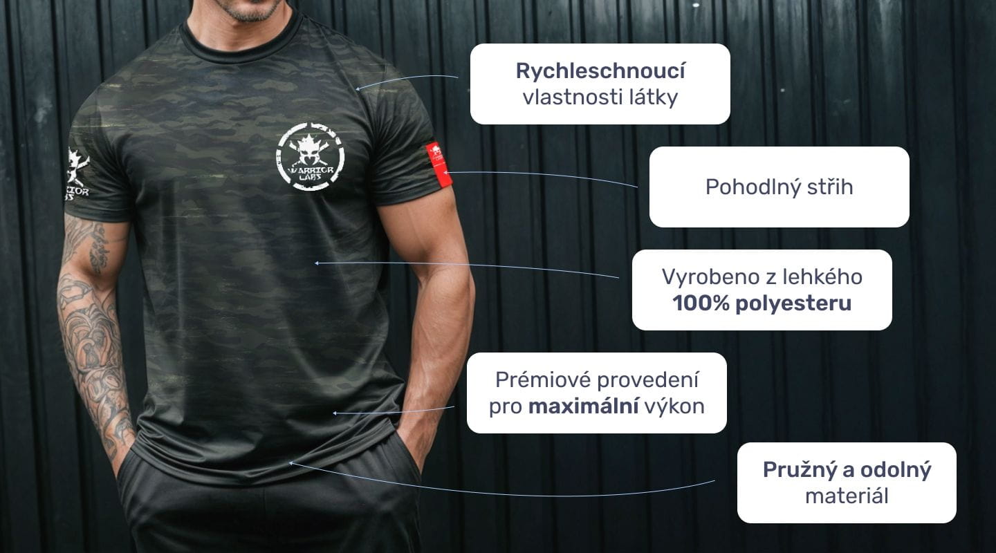 #5 Warrior Labs - Športovec v maskáčovom vojenskom polyesterovom tričku Alpha MAX