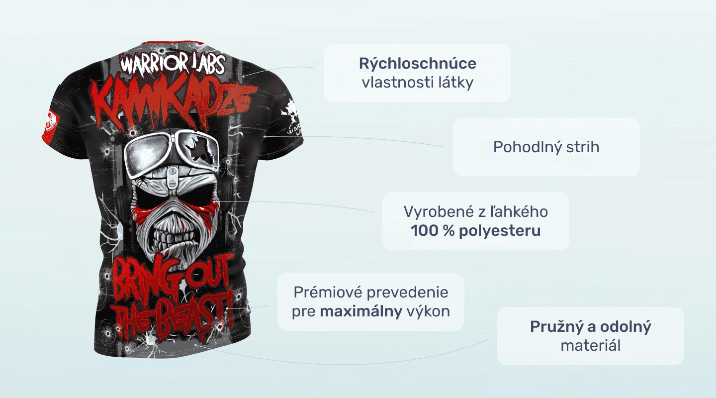 #1 - Infografika - Športové tričko Kamikadze s hlavnými benefitmi v infografike
