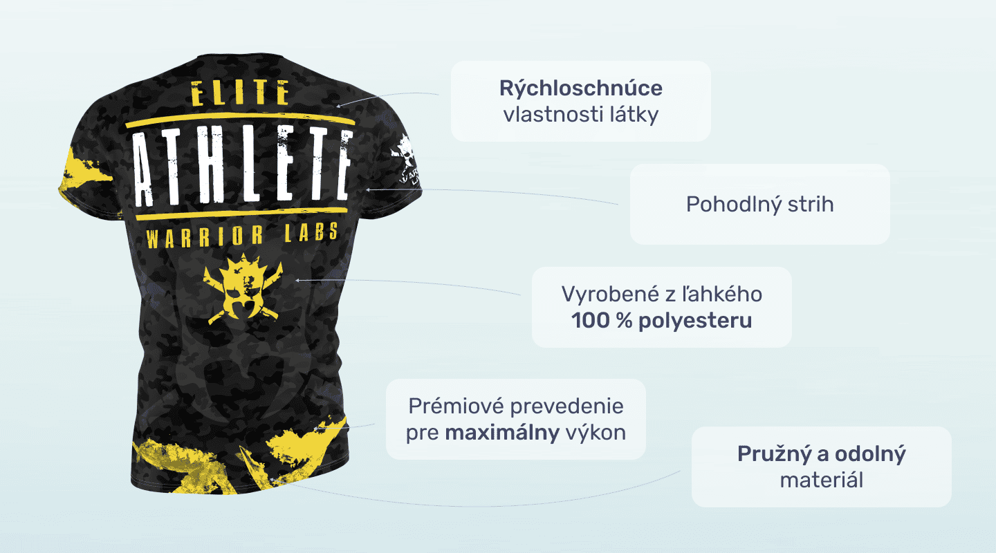 #1 - Infografika - Športové tričko Elite Athlete s maskáčovým motívom a veľkým nápisom a logom