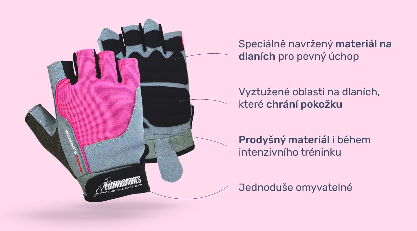 #1 Damske rukavice PH - infografika s benefitmi používania dámskych rukavíc na cvičenie - CZ