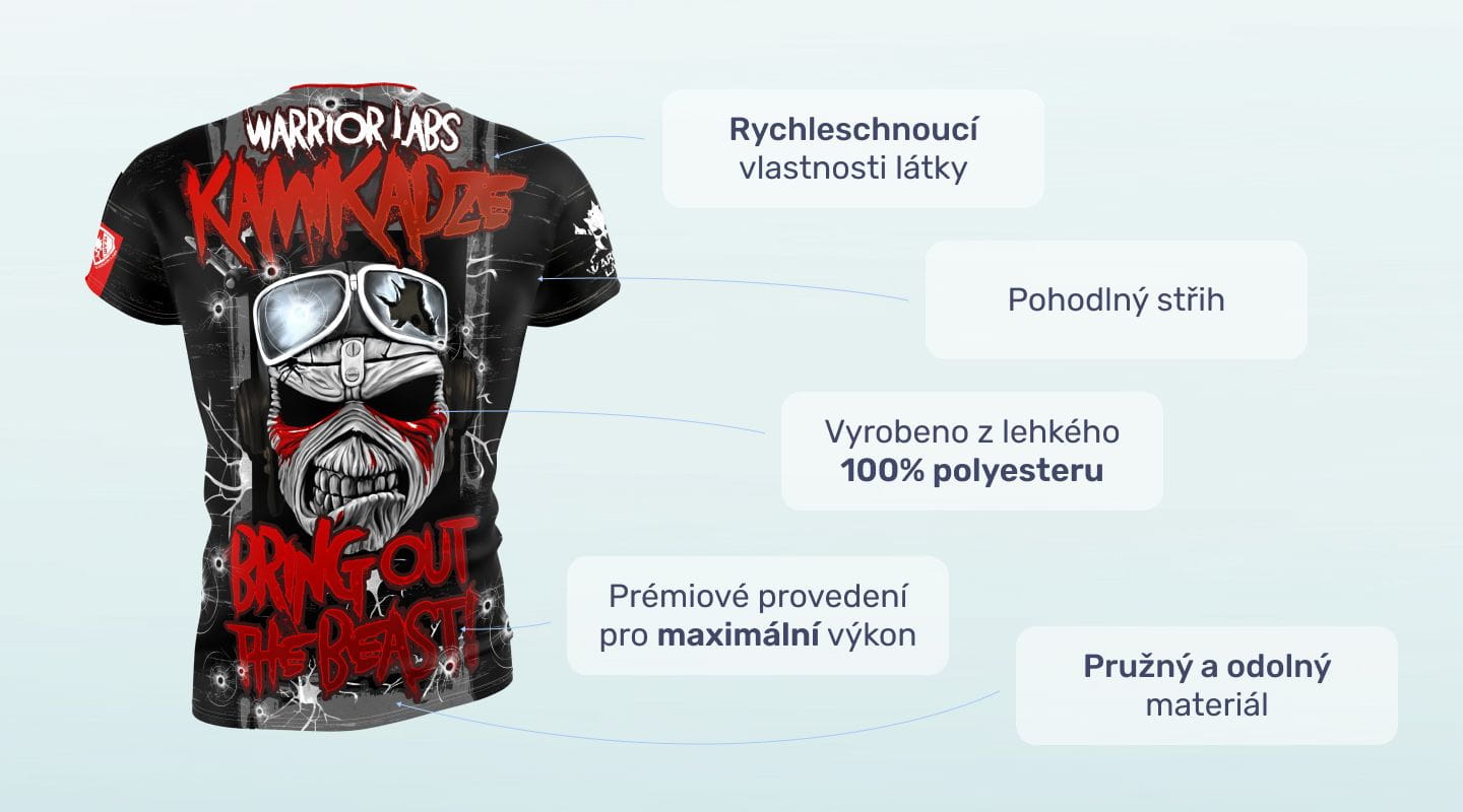 #1 - Infografika - Športové tričko Kamikadze s hlavnými benefitmi v infografike