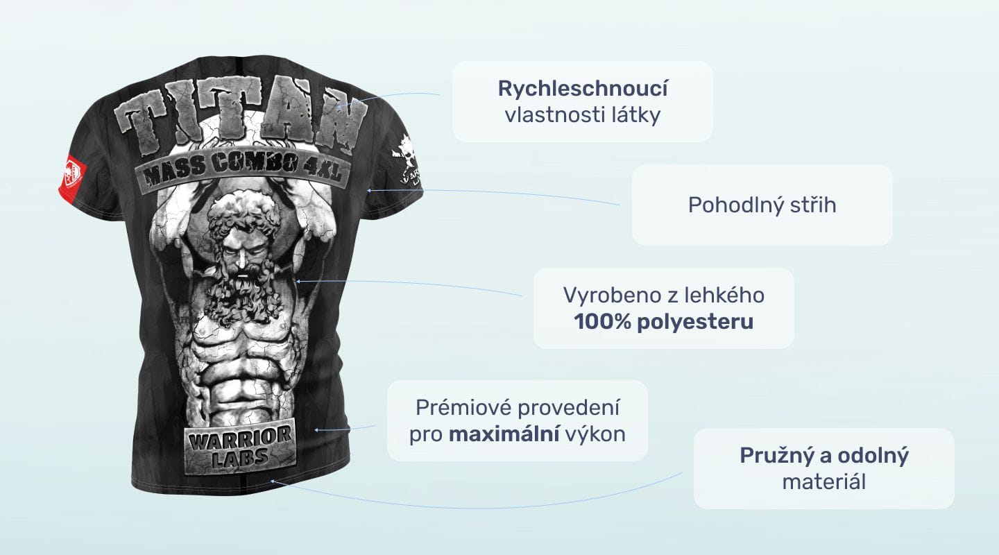 #1 - Infografika - Športové tričko Titan s motívom sillného antického muža s dokonalými kockami na bruchu a veľkými svalnatými rukami