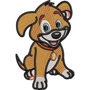 This may contain: a brown dog sitting down and smiling