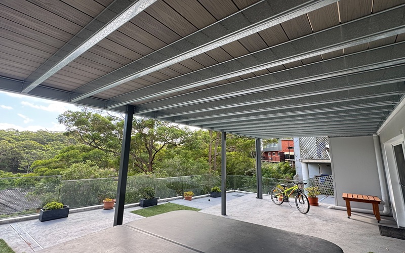 TWO-STORY - FLATDEK PATIO AND COMPOSITE DECKING - STEEL FRAME