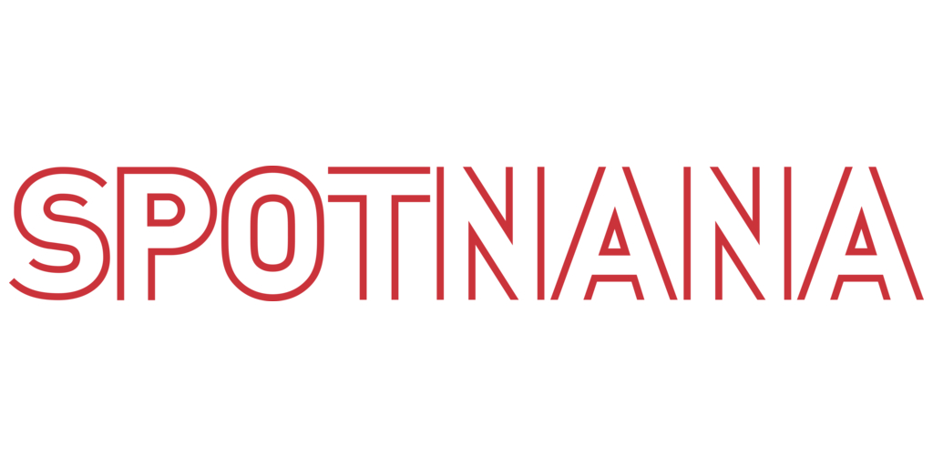 Spotnana wordmark rendered in red outline on a white background.
