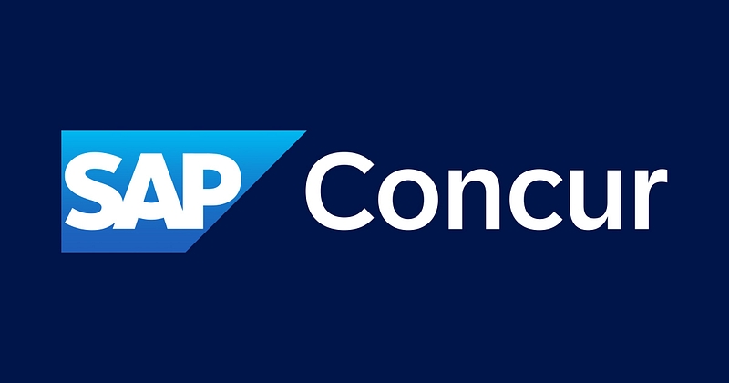 SAP Concur logo on a dark blue background.