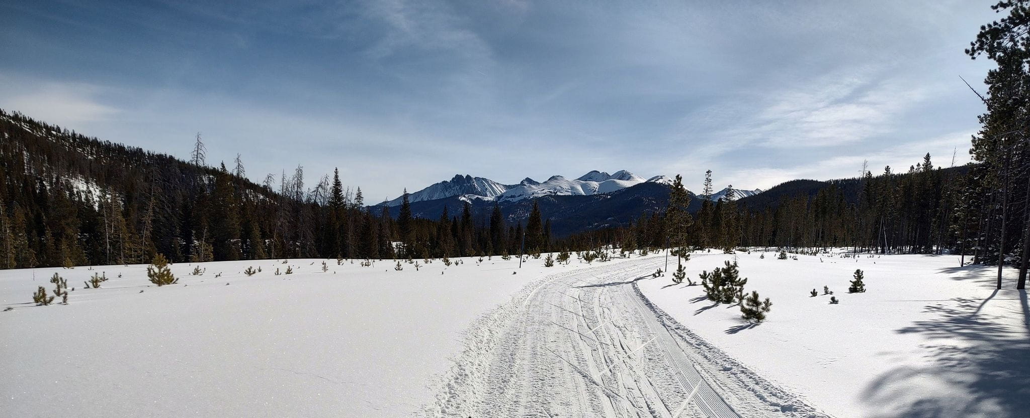 View of the Nokhu Crags from the Colorado State Forest State Park and groomed ski and snowmobile trails