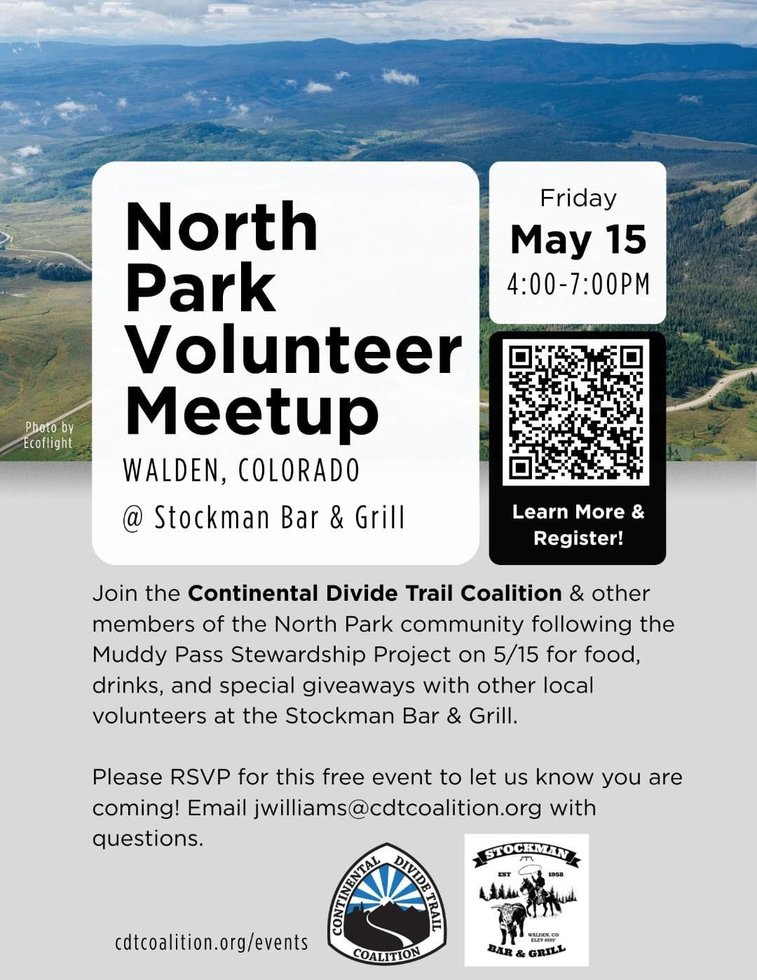 North Park Volunteer Meetup QR code and flyer from CDTC. May 15th 2026