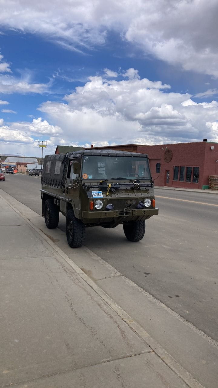 A unique 4X4 sits parked on Main Street in Walden. Just one of many different kinds of vehicles you'll found out in the backcountry.