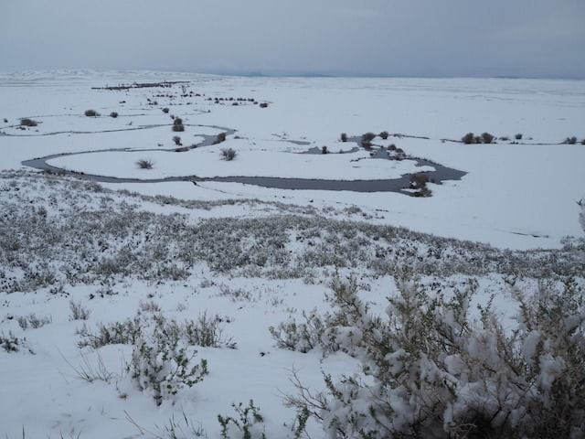 View of the Arapaho National Wildlife Refuge in May after a heavy snowfall of nearly a foot of snow.