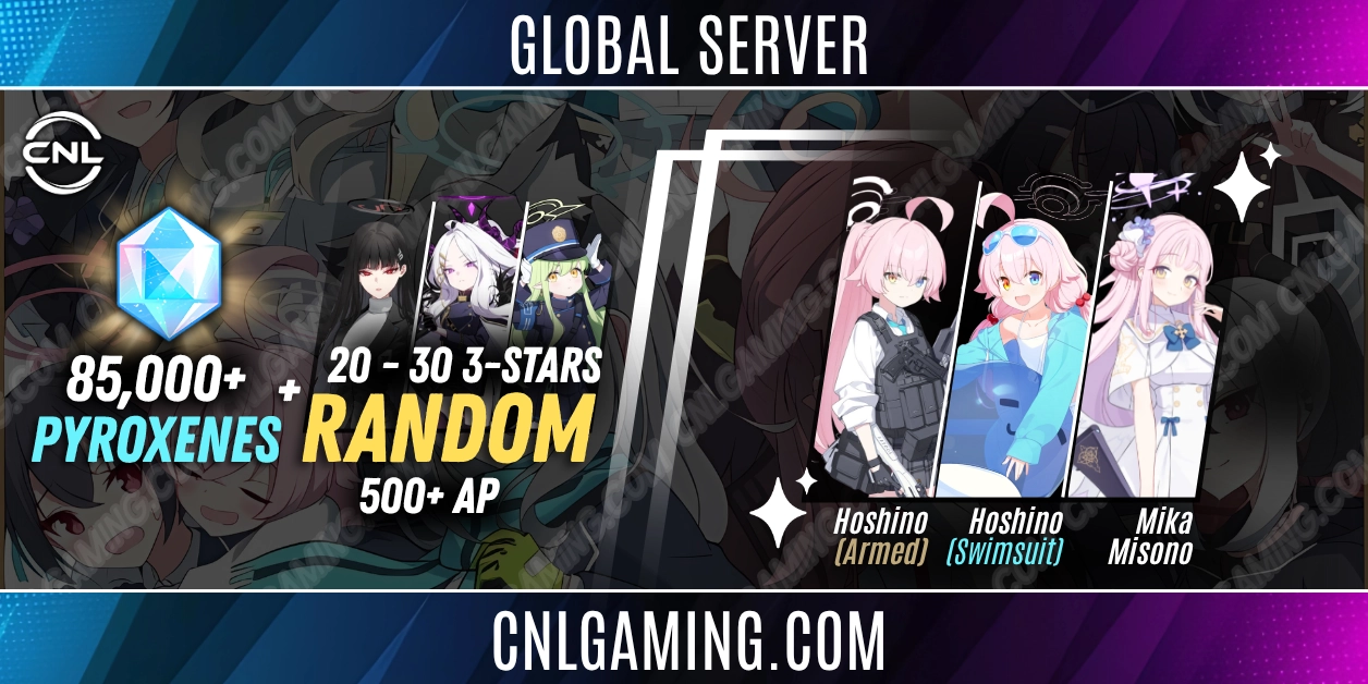 Global 20–30 Three-Stars + 85,000+ Pyroxenes + 500+ AP | Mika Misono + Hoshino (Swimsuit) + Hoshino (Armed)