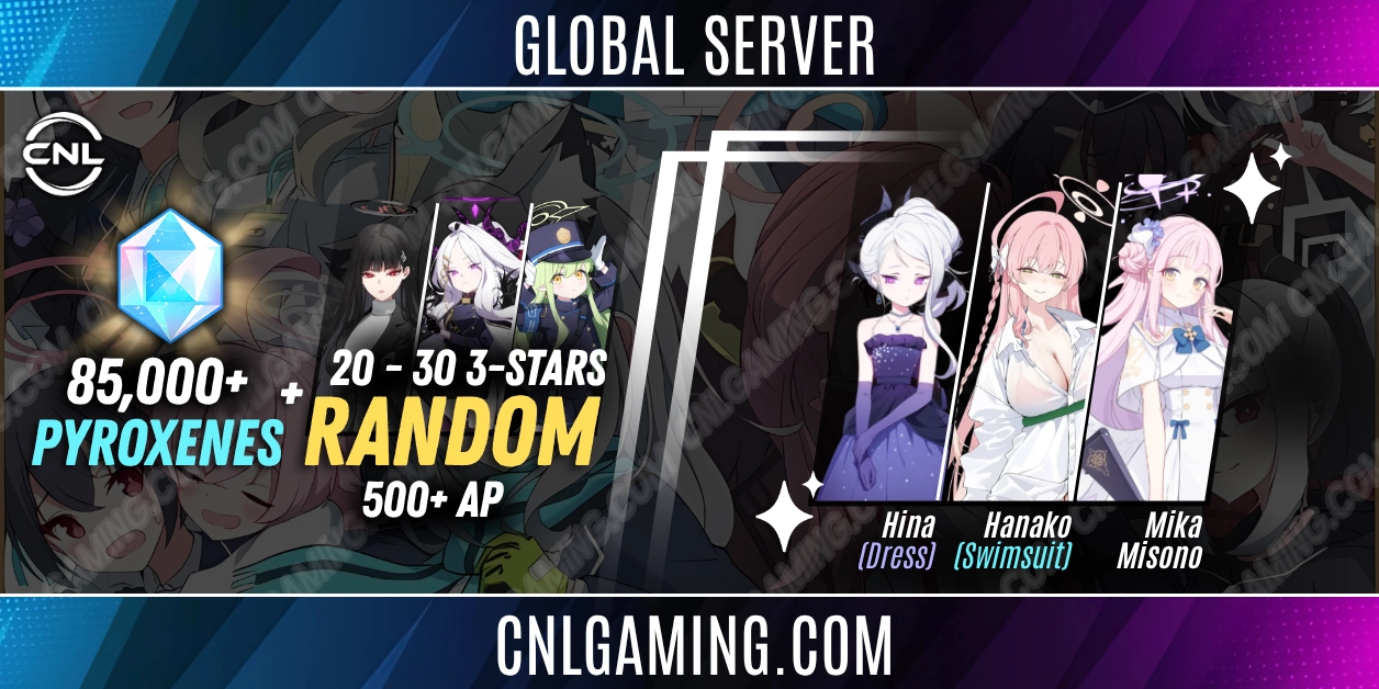 Global 20-30 Three-Stars + 85000+ Pyroxenes + 500+ AP | Mika Misono + Hina (Dress) + Hanako (Swimsuit)