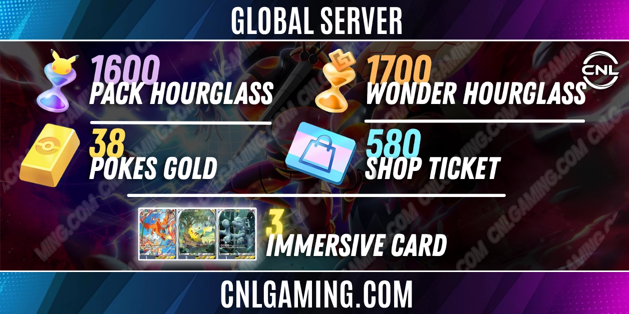【Global】38 Pokes gold|1600 Pack Hourglass|1700 Wonder Hourglass|580 Shop ticket|Random 3 Immersive card|