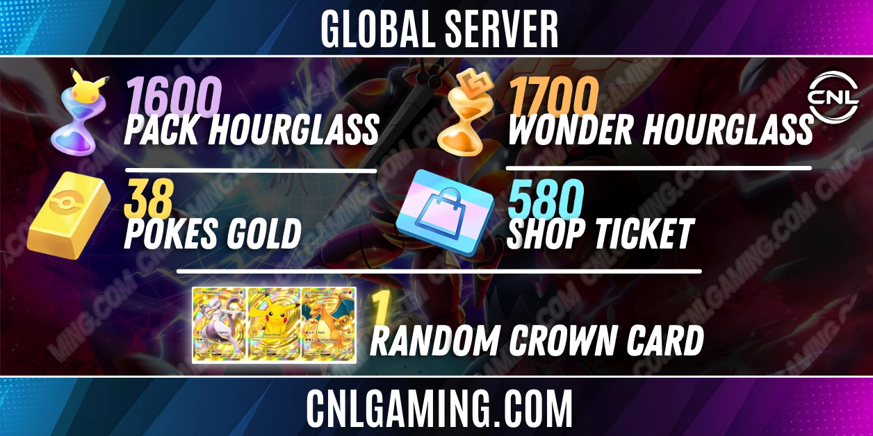 【Global】38 Pokes gold|1600 Pack Hourglass|1700 Wonder Hourglass|580 Shop ticket||Random 1 Crown|