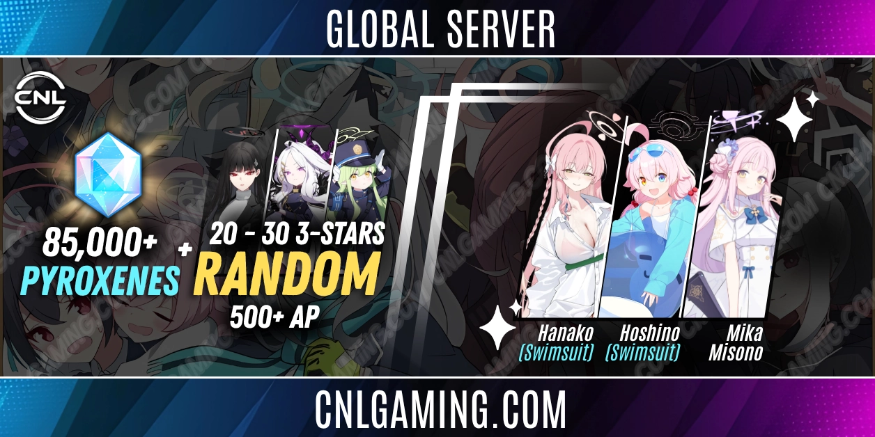 Global | 20–30 3★ Characters + 85,000+ Pyroxenes + 500+ AP | Mika Misono + Hoshino (Swimsuit) + Hanako (Swimsuit)
