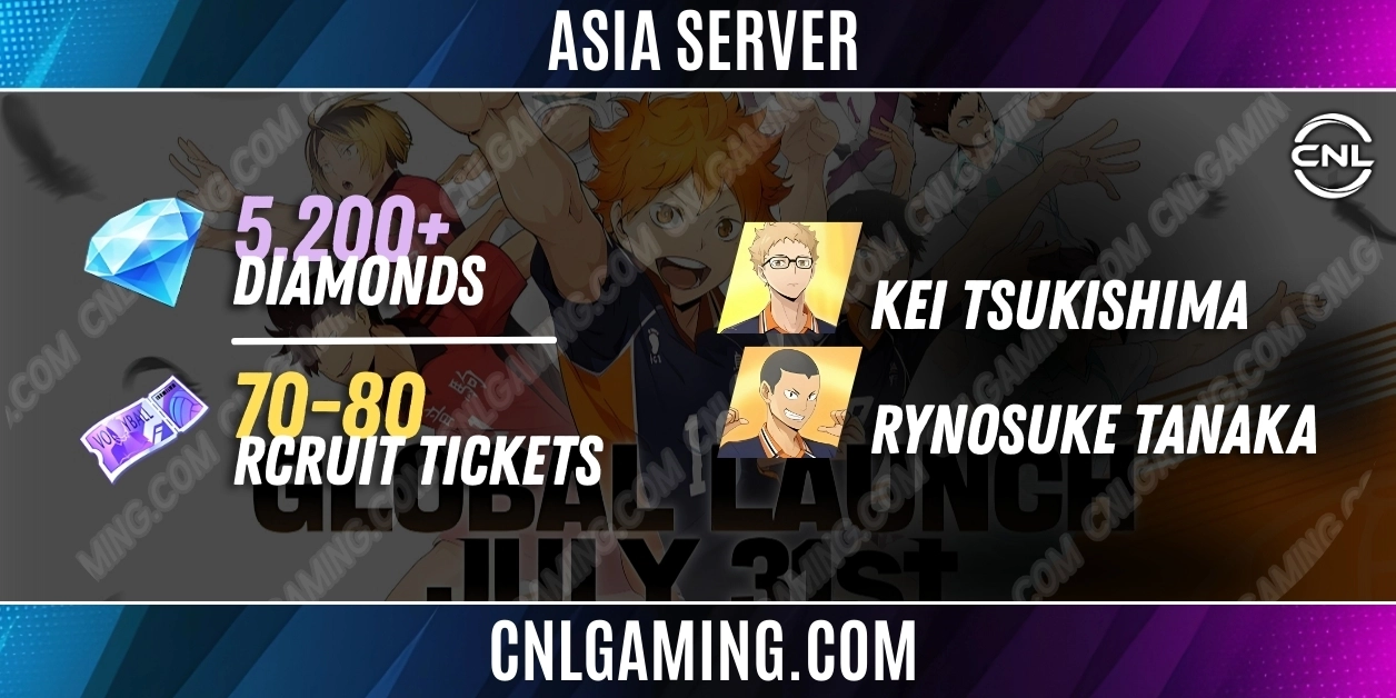 GLOBAL/SEA/NA | 5200+ Diamonds | 70 Rcruit Tickets + Rynosuke Tanaka + Kei Tsukishima | Unlink