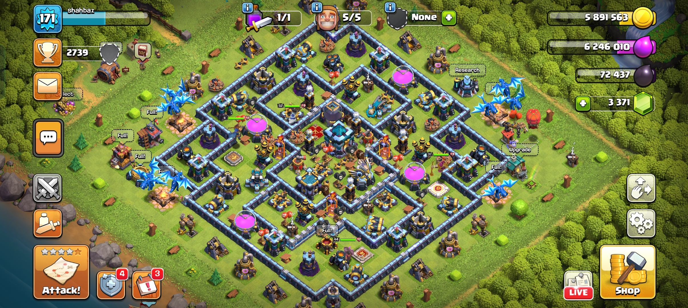 CG06-D982 | XP 171 TH13 NEAR MAX | BK 44 AQ 62 GW 37 RC 11 | BLUE WALLS | NEAR MAX DEFENSE | HIGH LEVEL TROOPS | GREAT DEAL