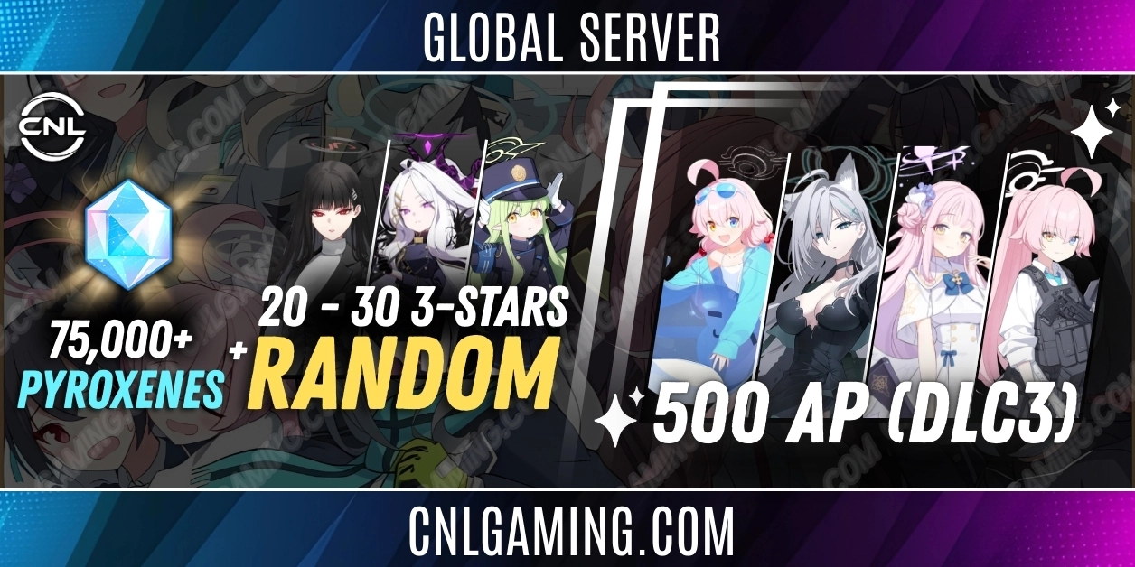 Global - 75000 Diamonds + 20-30 random 3 star [Mika + Hoshino Swimsuit + Hoshino (Armed) + Shiroko Terror] + 500 AP (DLC3)