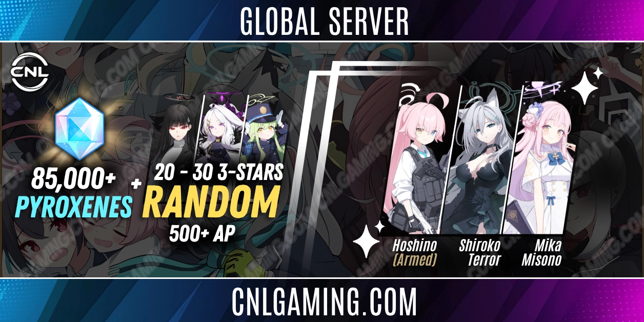 Global 20–30 Three-Stars + 85,000+ Pyroxenes + 500+ AP | Mika Misono + Shiroko Terror + Hoshino (Armed)