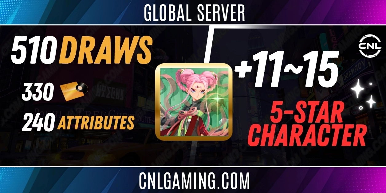 Global | Xuannu + 510 Draws (330 Gold + 240 Attributes) + 11-15 Random 5 stars - ALL Platform