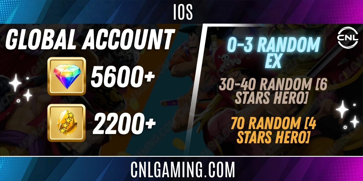 IOS [Global] 5600+ diamonds | 0-3 Random Ex | 30-40 random [6-star hero] | 2200+ 4 stars fragment | 70 random [4 stars hero]