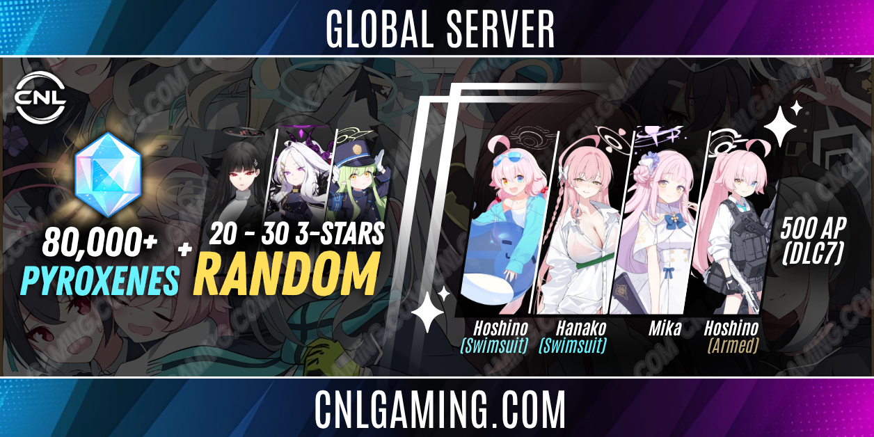 Global - 80,000 Diamonds + 20–30 Random 3-Star [Mika + Hoshino (Swimsuit) + Hanako (Swimsuit) + Hoshino (Armed)] + 500 AP (DLC7)