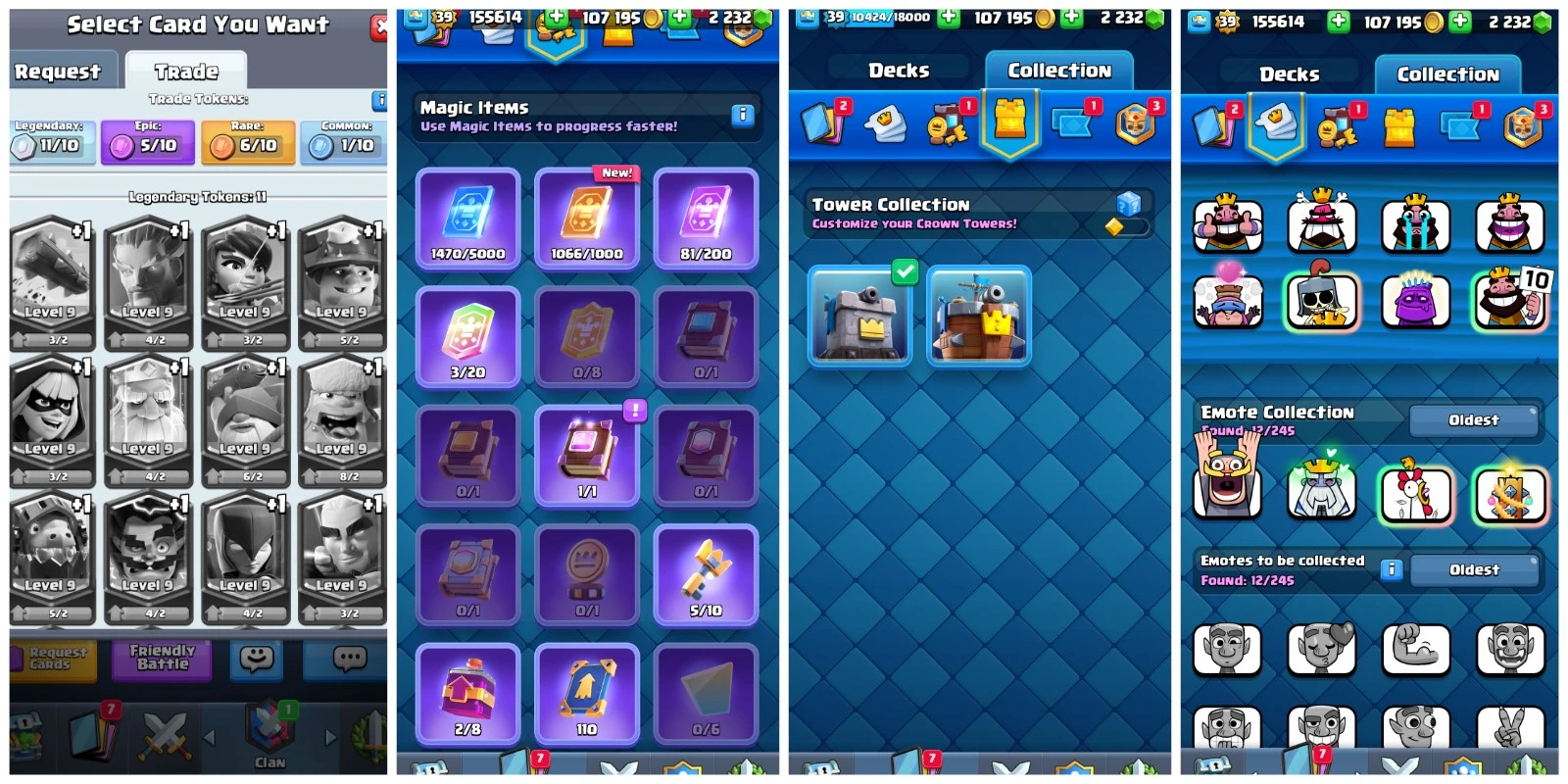 S2255|KT lvl 13 | 105 Thẻ | 6 Thẻ lvl 14 | 107K Vàng | 2232 KIM CƯƠNG | 18 Huyền thoại | Thay đổi tên 500 GEMS | SCID