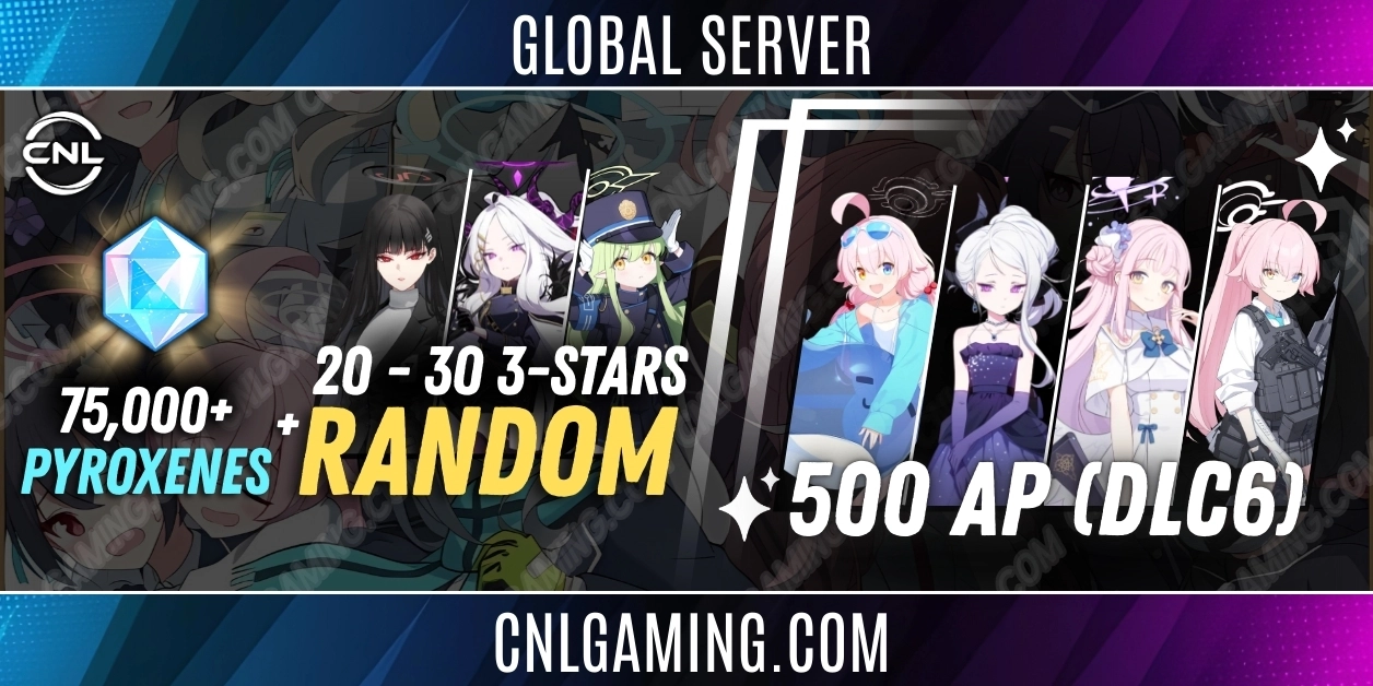 Global - 75000 Diamonds + 20-30 random 3 star [Mika + Hoshino Swimsuit + Hina (Dress) + Hoshino (Armed)] + 500 AP (DLC6)