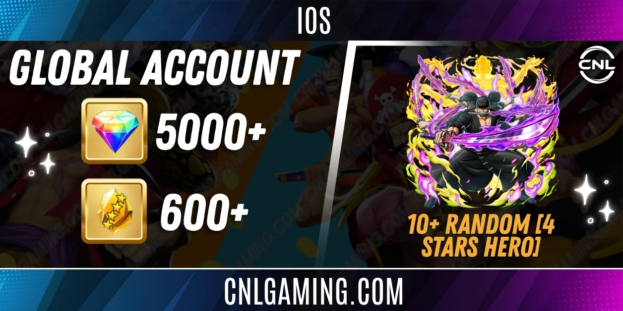 IOS [Global] 5000+ Diamonds | Zoro (Onigashima) | 600 4-Star Fragments | 10+ Random 4-star Heroes
