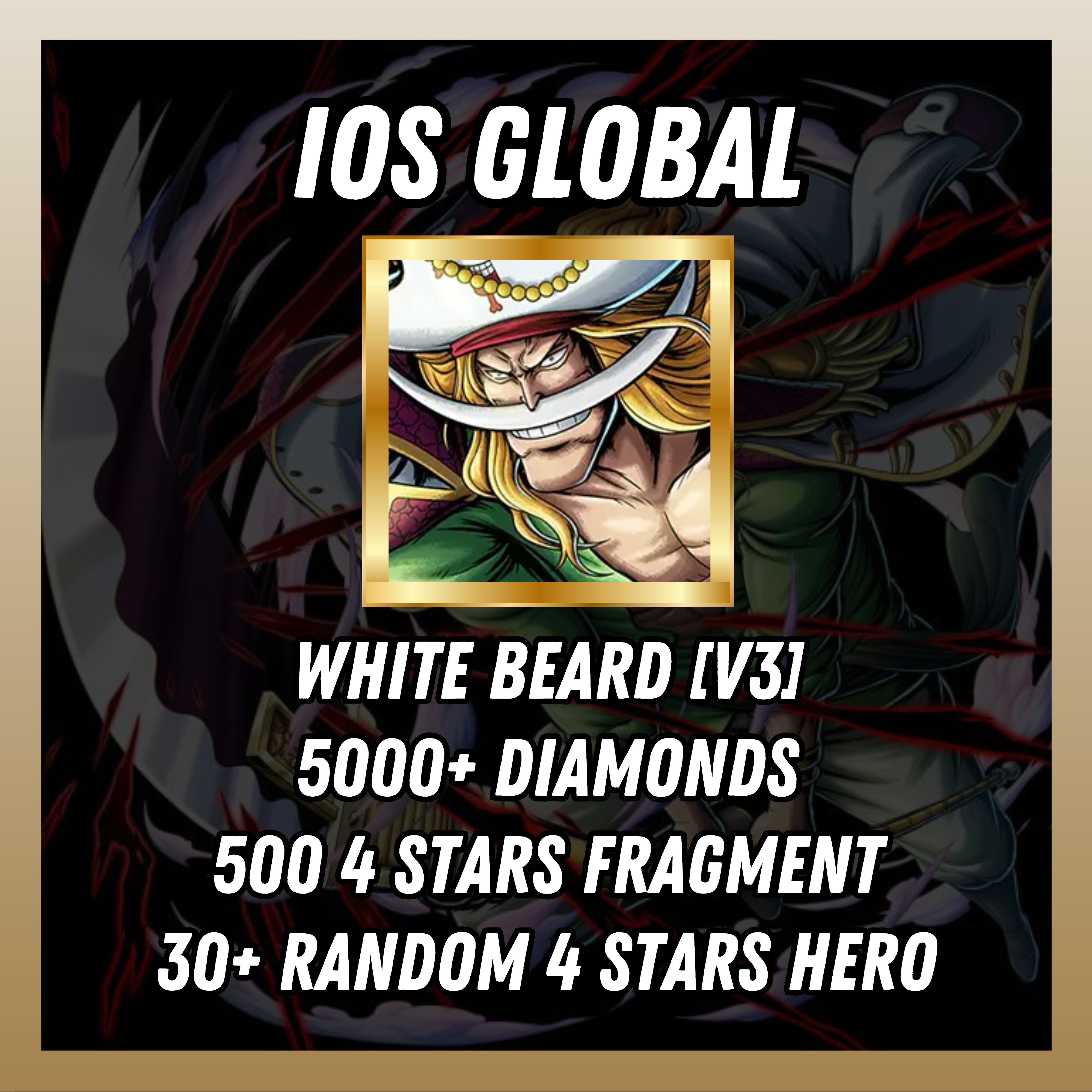 IOS [Global] 5000+ diamonds | White Beard V3 | 500 4 stars fragment | 30+ random [4 stars]