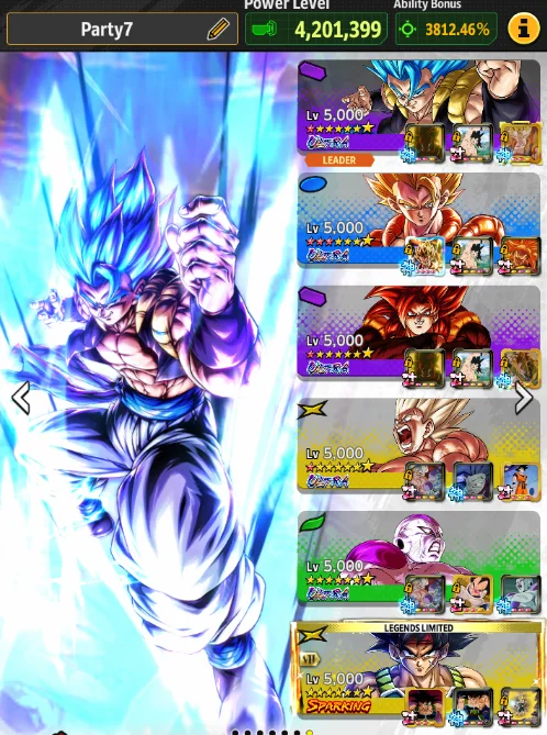 [CNL T599] Account Custom | UL(SS4 Gogeta 8s, Gogeta Blue 8s, Super Gogeta 10s, SS Goku 8s, Final Form Frieza 7s) + GodLyEquip + 22 LF