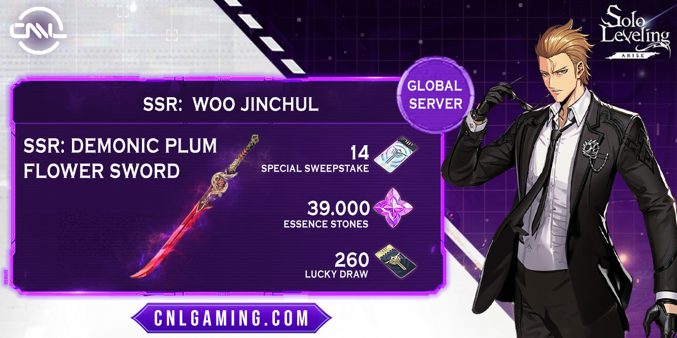 [Global]39000+Essence Stones| 260+ Vé thường| 14+Vé nhân vật+Woo Jinchul+Demonic Plum Flower Sword
