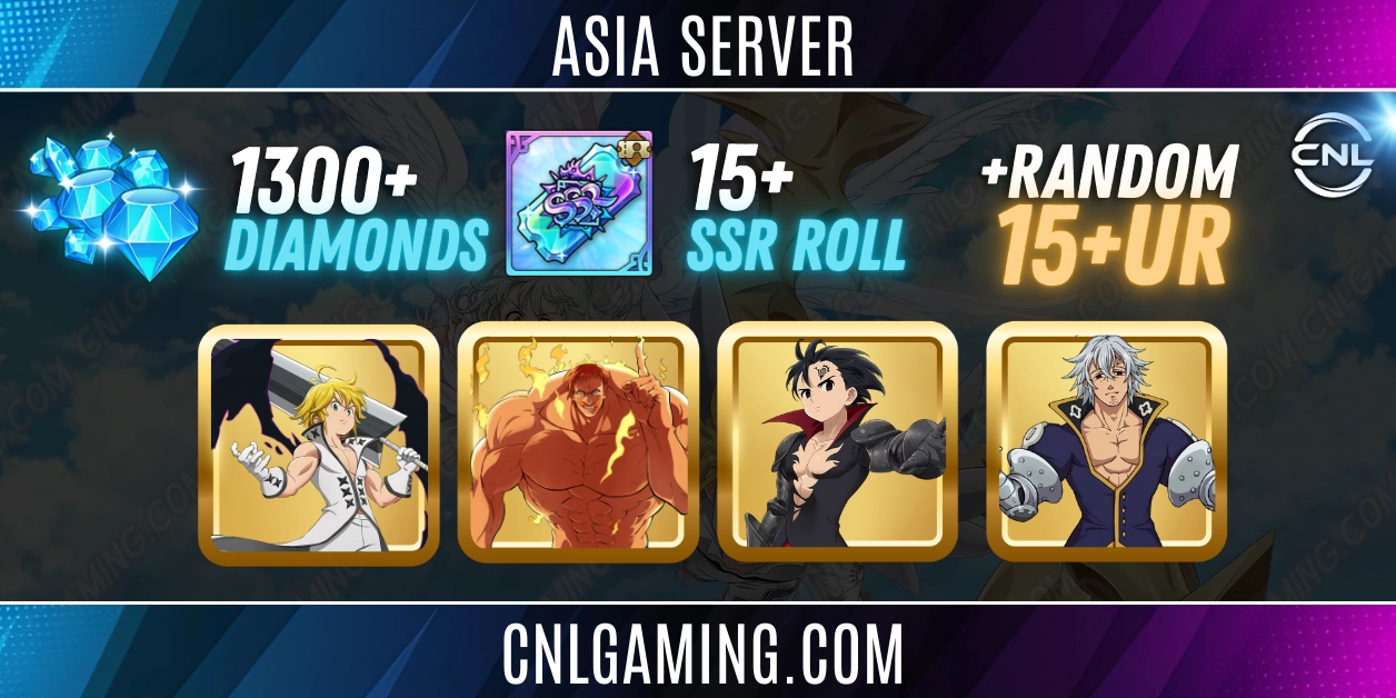|Global SERVER| 1300+ Diamonds | 15+ Random UR | 15+ SSR roll | UR Meliodas+The One Escanor+Zeldris+Estarossa | LR Meliodas
