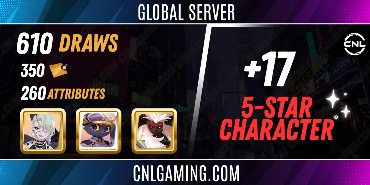 Global | Raven + Tevor + Chiyou + 763 Draws (350 Gold + 260 Attributes) + 17 Random 5 stars - ALL Platform