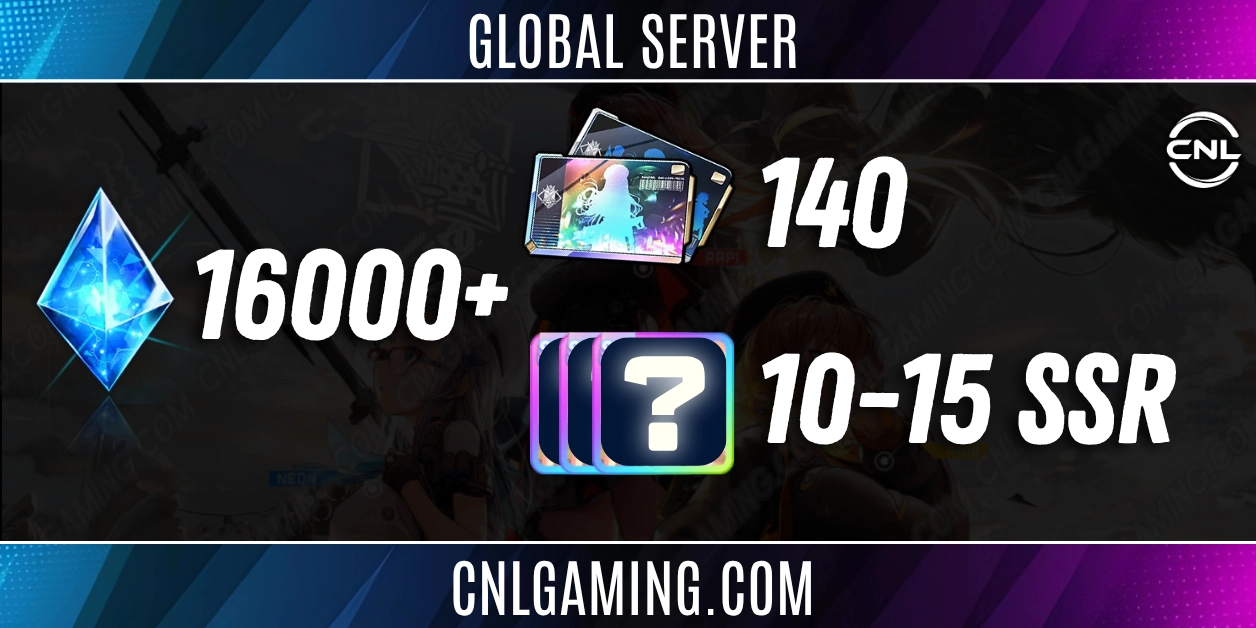 [Global Server] 10-15 SSR + Liter | 16000+ Diamonds + 140 Total Recruitment Voucher | Premium Edition