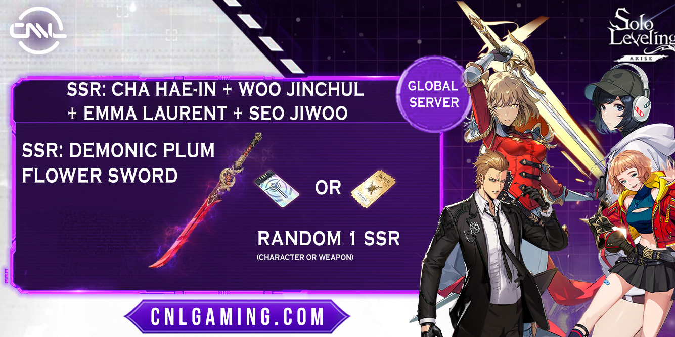 [GLOBAL]6SSR (Cha Hae-In+Demonic Plum Flower Sword+Seo Jiwoo+Emma Laurent+Woo Jinchul)+Random 1 SSR