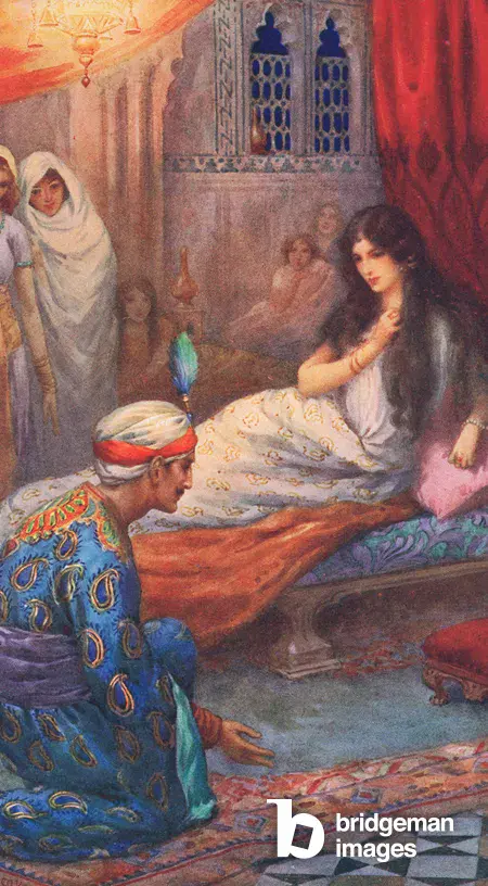 Prince Feroze-Shah Awakes the Beautiful Princess, illustration from 'Children's Stories from the Arabian Nights', by Rose Yeatman Woolf