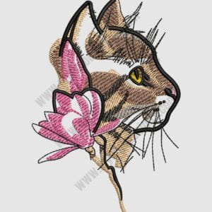Description: Floral Cat Embroidery Designs (2 sizes)-MyEmbDesigns