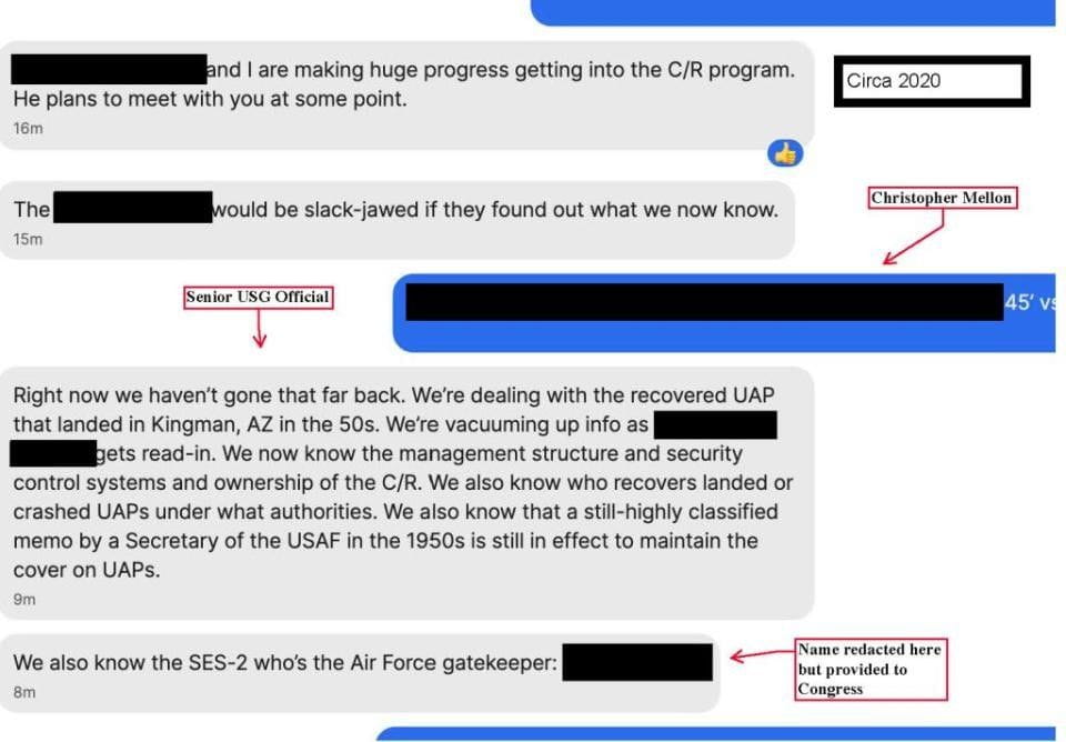 redacted screen capture from Mellon's text exchange with the undisclosed government official