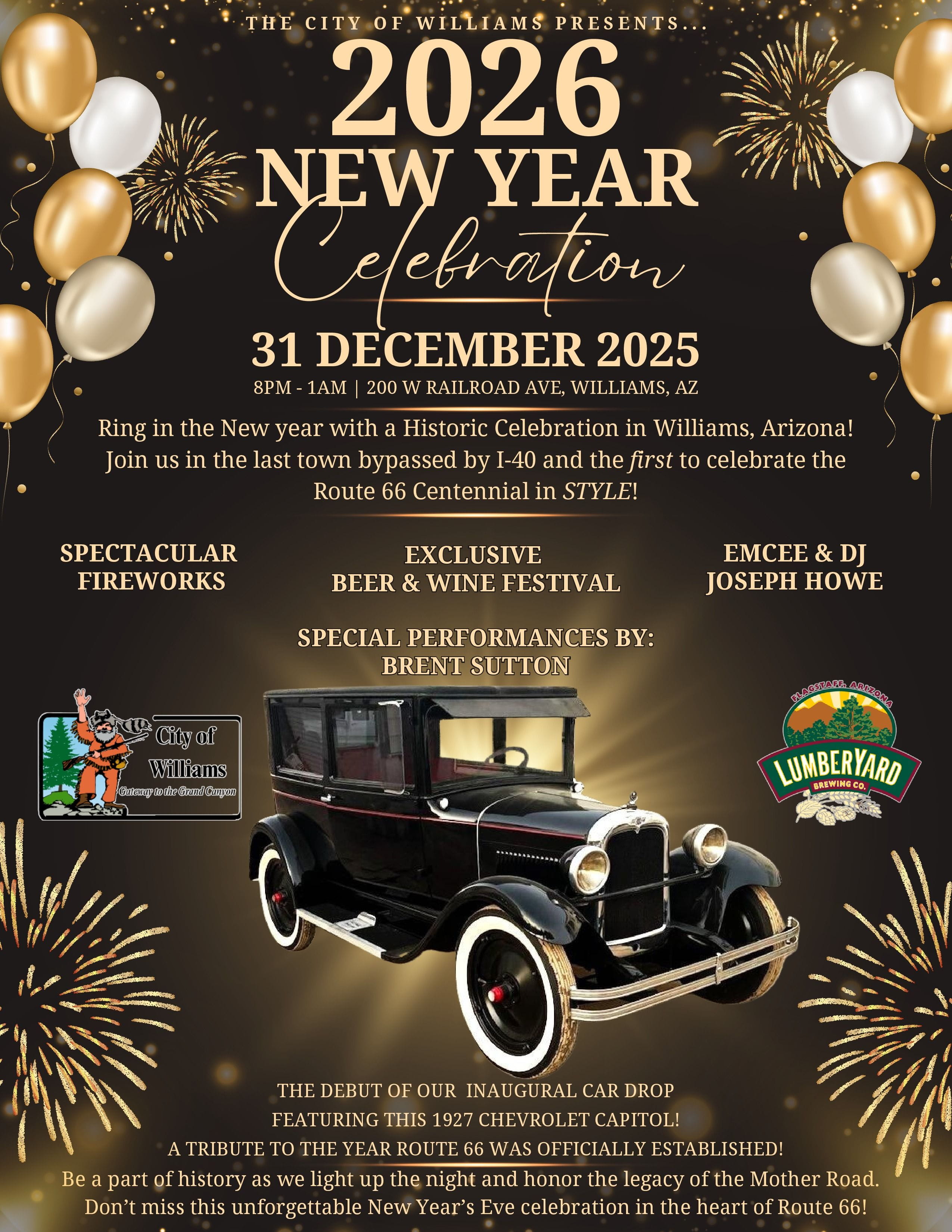 Flyer for the New Year's Eve celebration in Williams, Arizona